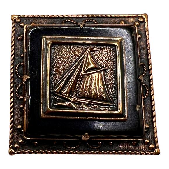 SARIS Signed Matisse RENOIR Copper Sailboat Brooch Boat Ship Jewelry - Picture 1 of 8